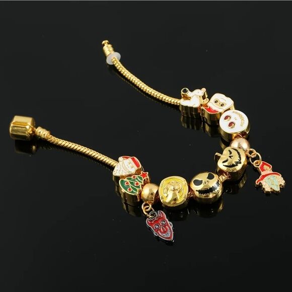 Gold Tone Nightmare Before Christmas Themed Charm Bracelet - Picture 7 of 8